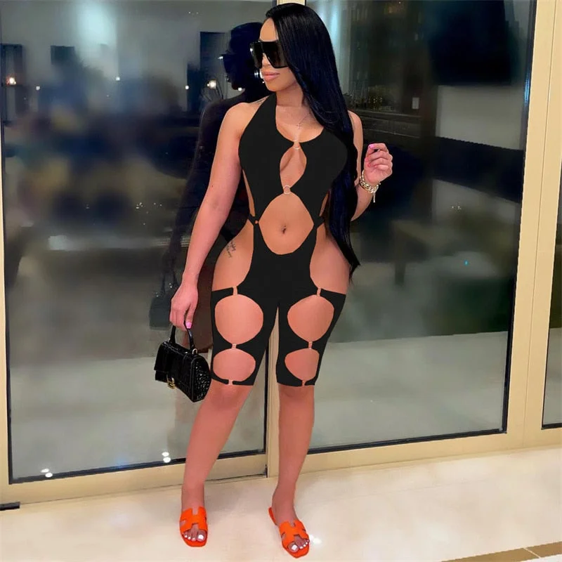 Special Discount Full Hollow Out Sleeveless Backless Rompers
