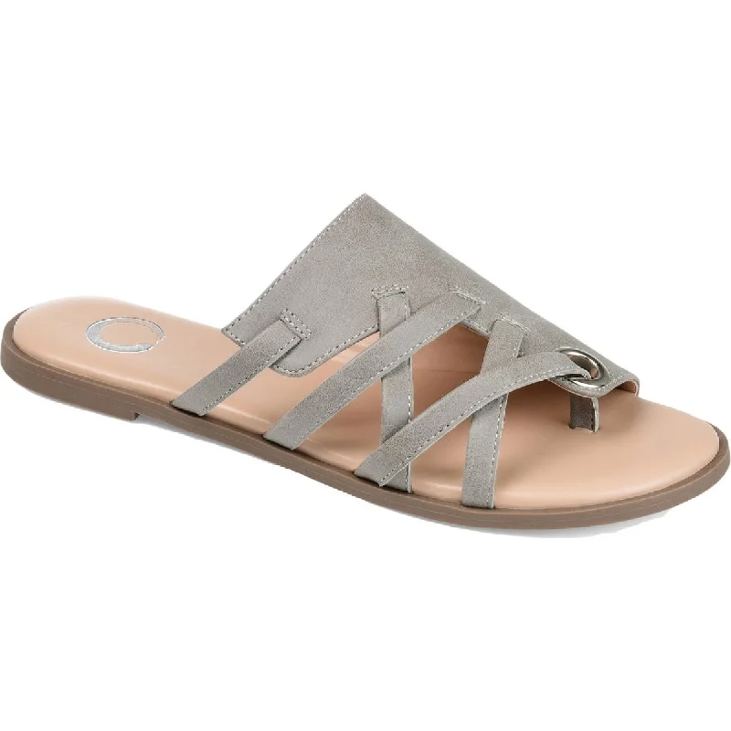 Act Fast Journee Collection Womens Hasten Faux Leather Flat Sandals