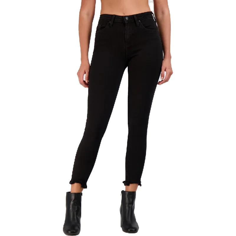 Can't Miss Just Black Women's Black Wash Cropped Raw Hem High Rise Skinny Jeans