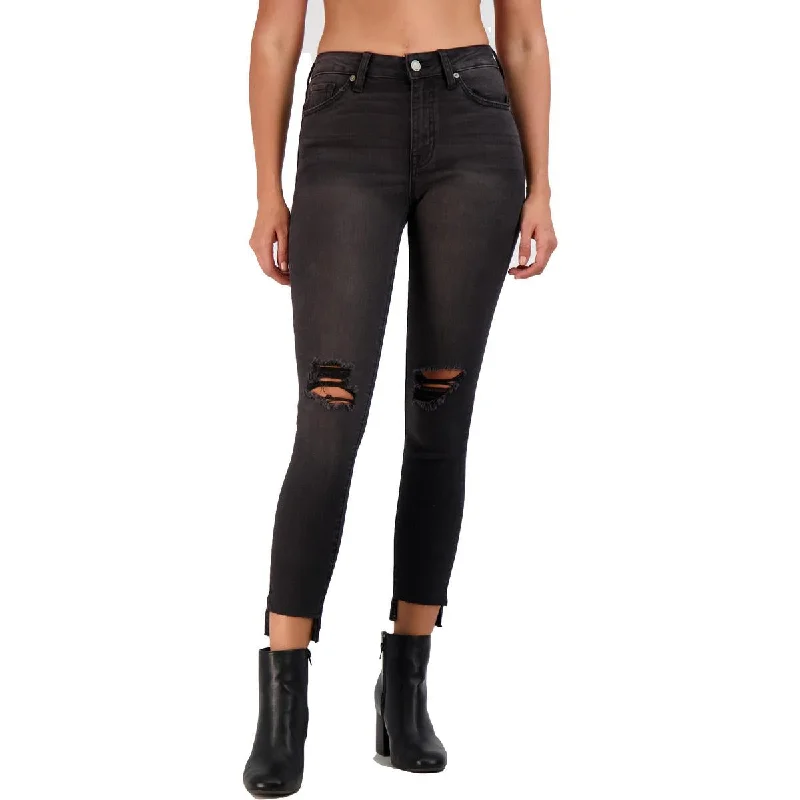 Epic Deals Just Black Women's Faded Dark Wash Destroyed Step Hem Skinny Ankle Jeans