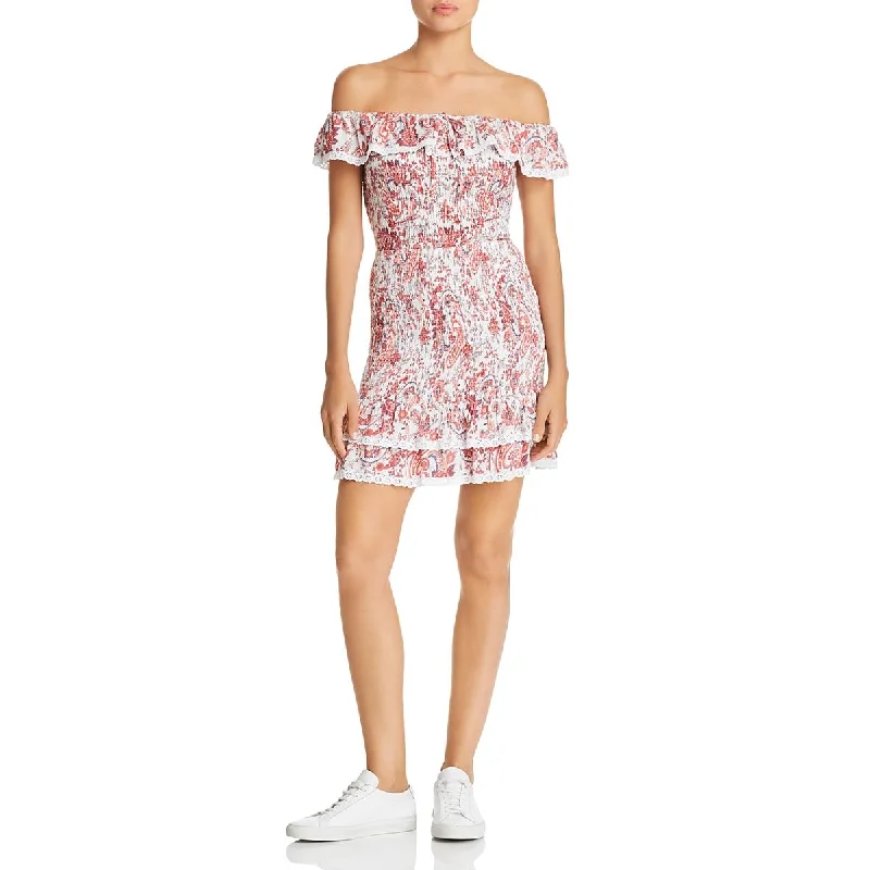 Referral Discount Lost + Wander Sofia Women's Smocked Paisley Print Off-The-Shoulder Mini Dress Referral Discount Lost + Wander Sofia Women's Smocked Paisley Print Off-The-Shoulder Mini Dress