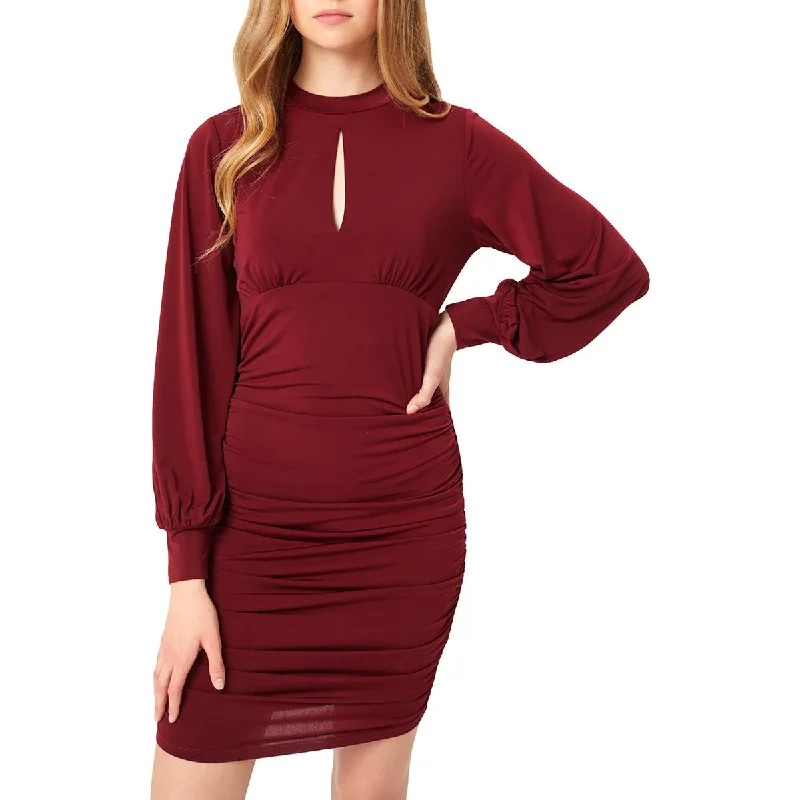 Bonus Savings Love Tree Women's Ruched Long Sleeve Keyhole Mini Dress