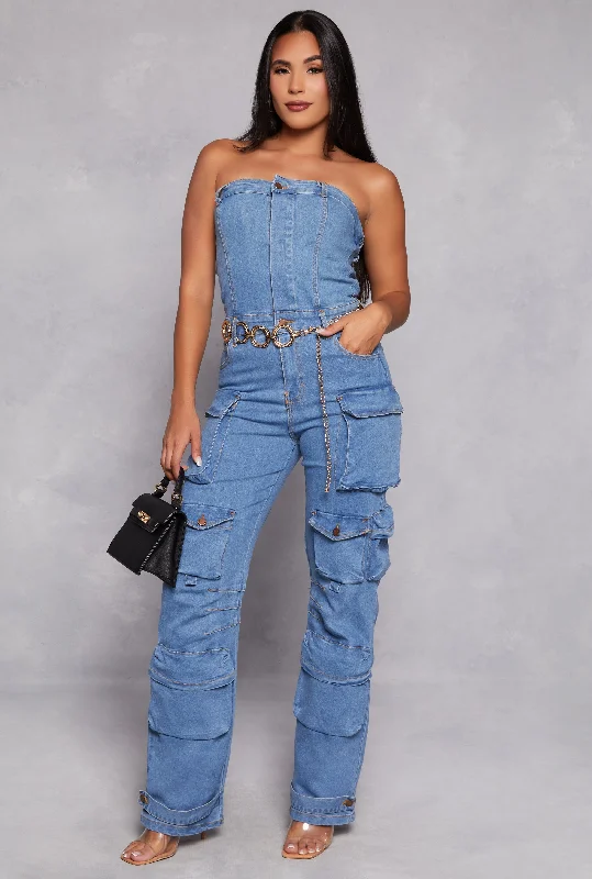 Bargain Blast Daisy Denim Strapless Utility Jumpsuit