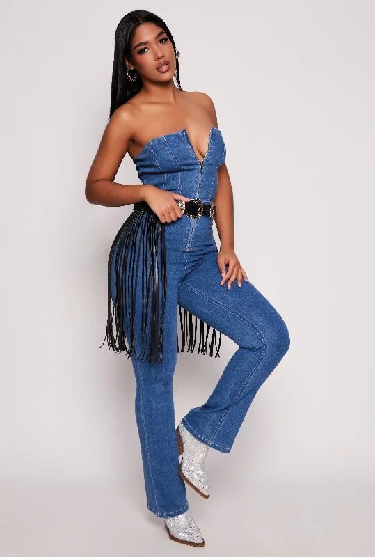 Can't Miss Denim Strapless Zip Front Jumpsuit