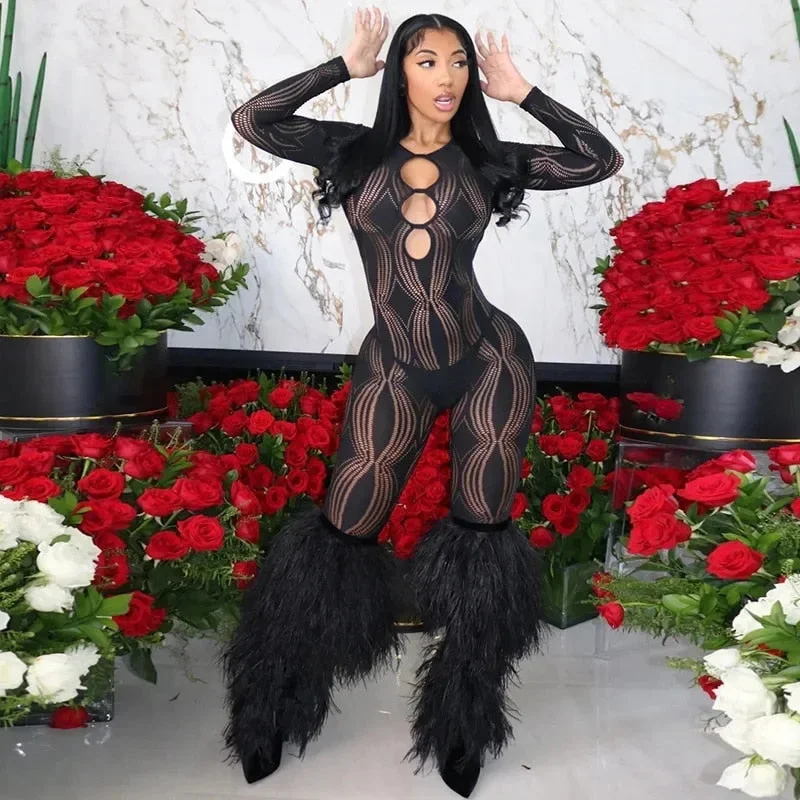 Great Deals Mesh Long Sleeve Backless Jumpsuits