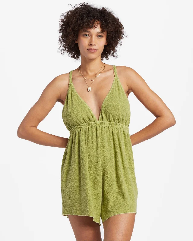 Limited Availability On Vacay Romper Cover Up - Palm Green