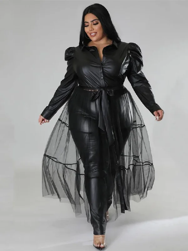 Weekend Special Pu Leather Jumpsuit with Mesh Dress Plus Size