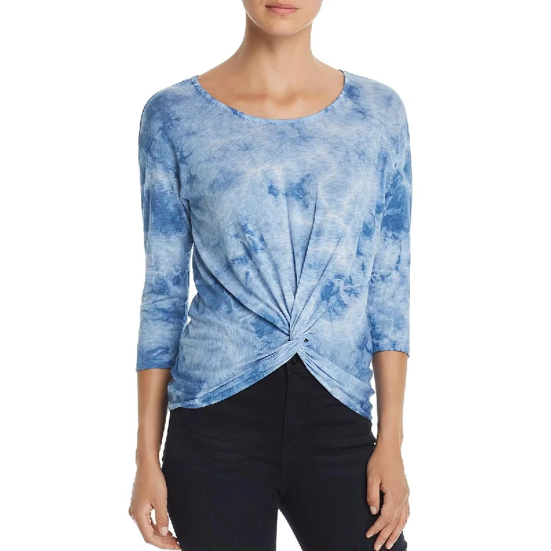 Deal of the Day Red Haute Womens Tie-Dye Knot Front Pullover Top