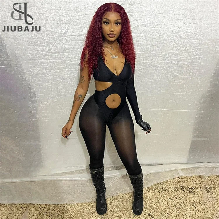 Markdowns Sexy Mesh Patchwork Bodycon Rompers Womens Jumpsuits V Neck Long Sleeve Jumpsuits Black One Piece Outfits Markdowns Sexy Mesh Patchwork Bodycon Rompers Womens Jumpsuits V Neck Long Sleeve Jumpsuits Black One Piece Outfits