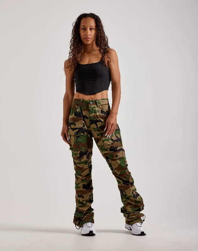 Smoke Rise High-Rise Stacked Nylon Cargo Pants