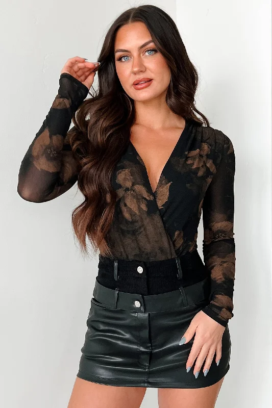 Price Smash Access Denied Floral Lurex Surplice Bodysuit (Black/Gold)