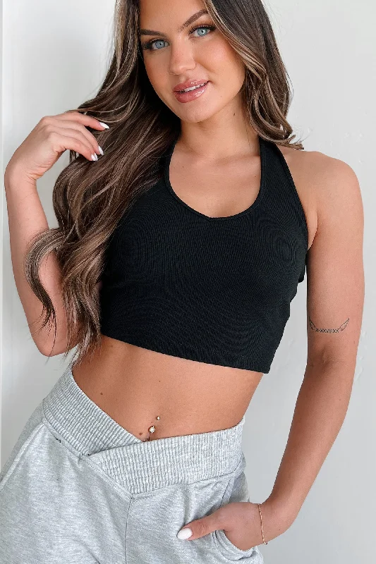 TIME-Limited Offer Alive & Well Ribbed Halter Crop Top (Black)