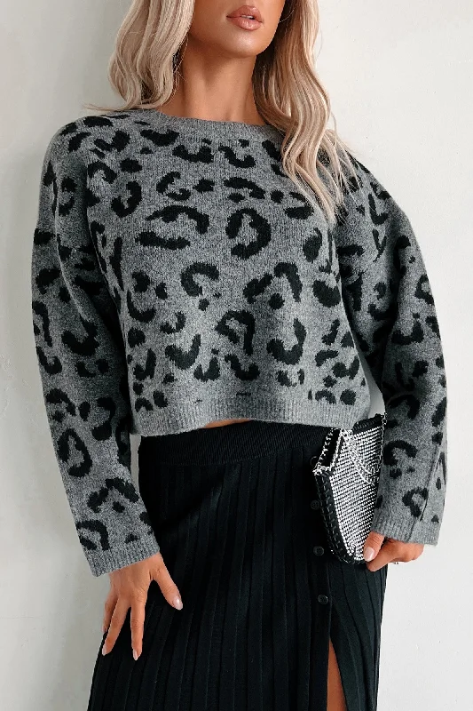 Special Savings Always Fierce Leopard Print Sweater (Grey)