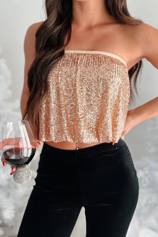 Stock Clearance Always Partying Sequin Tube Top (Champagne)