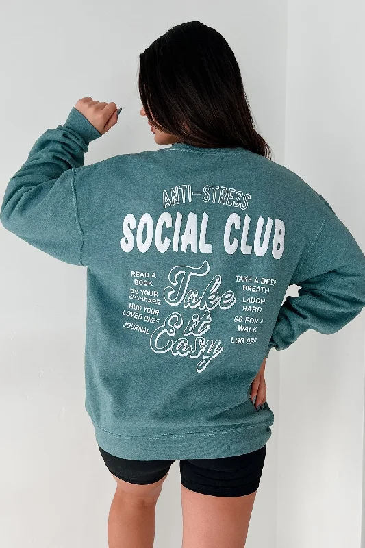 Deep Discounts "Anti-Stress Social Club" Oversized Graphic Sweatshirt (Dark Forest)