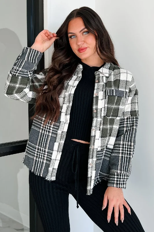 Online Only Brently Textured Plaid Shacket (Olive)