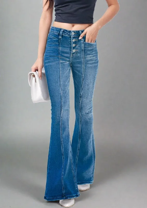 Button Fly Bootcut Jeans with Pockets