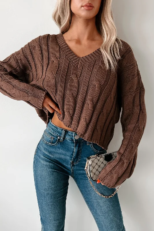 Exclusive Deal Cambridge Cutie Cable Knit Sweater (Brown)