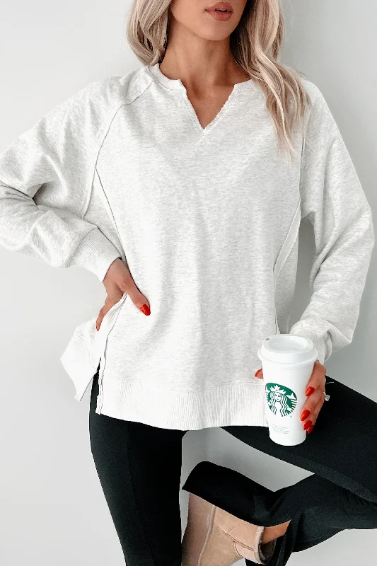 Deal Mania Campfire Stories Split Neck Sweatshirt Top (Ash Grey)