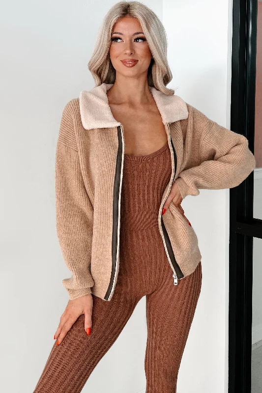 Hot Deal Cappuccino Cozy Sherpa Collar Sweater Jacket (Taupe)