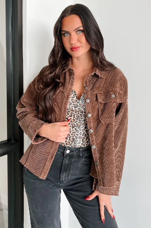 Fantastic Offers Casually Coasting Corduroy Shacket (Brown)