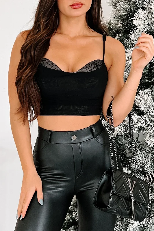 While Supplies Last Cheers To Tonight Floral Velvet Ruched Mesh Top (Black)