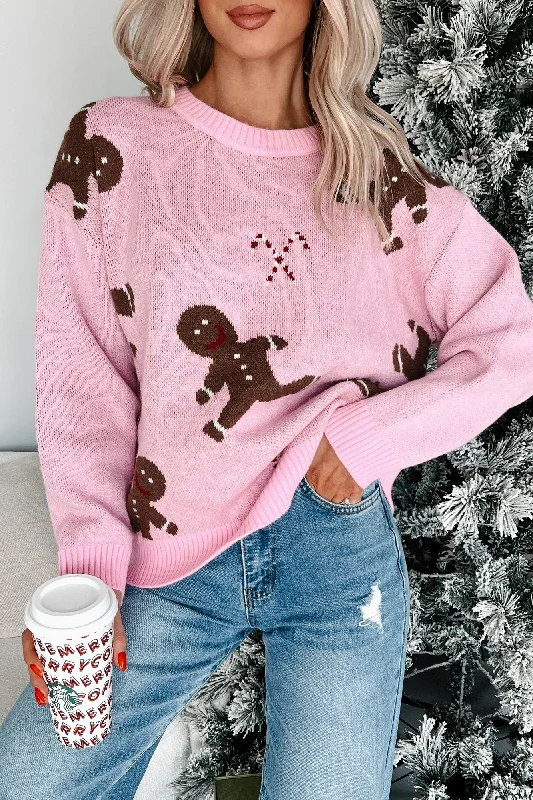 Huge Discounts Christmas Sweets Gingerbread Man Sweater (Pink)