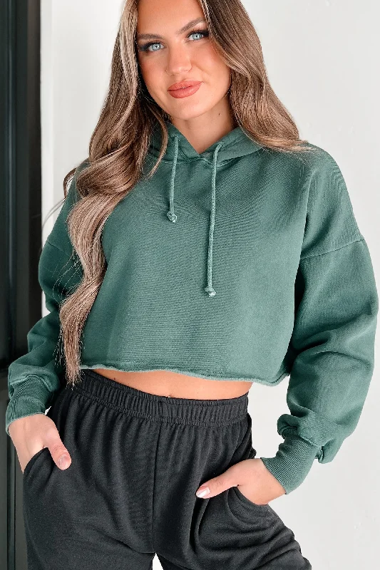 Limited Time Discount Clarissa Raw Hem Crop Hoodie (Deep Emerald)