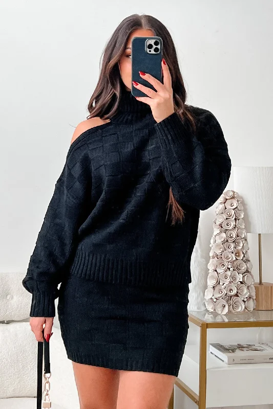 Referral Discount Collection Of Memories Woven Sweater & Skirt Set (Black)