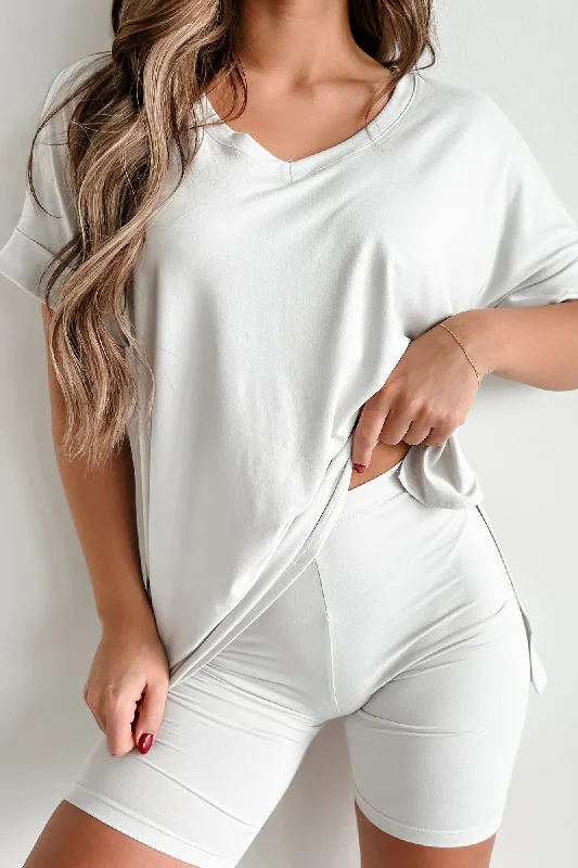 Reduced Prices Comforting Thoughts Oversized T-Shirt & Biker Shorts Set (Bone Grey)