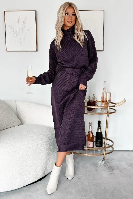 Amazing Deals Cozy In Colorado Sweater Knit Two-Piece Set (Dark Plum)