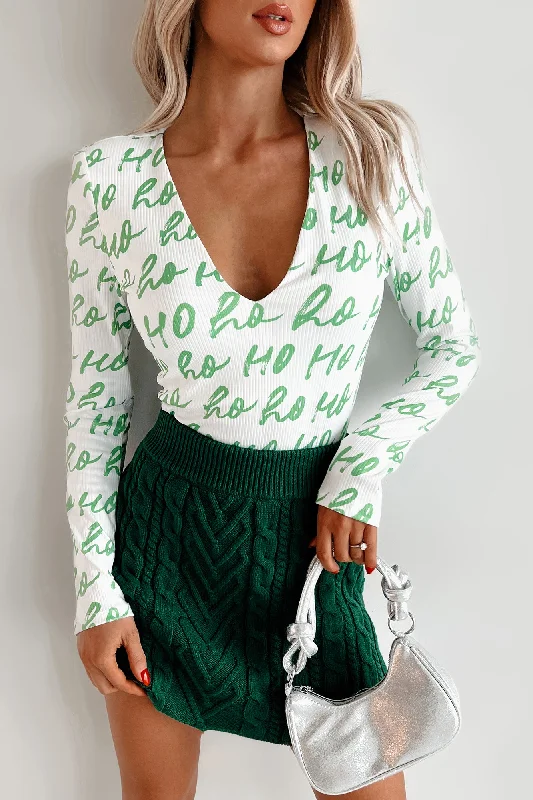 Seasonal Clearance DOORBUSTER Dear Santa NanaMacs Original Printed V-Neck Bodysuit (White/Green)