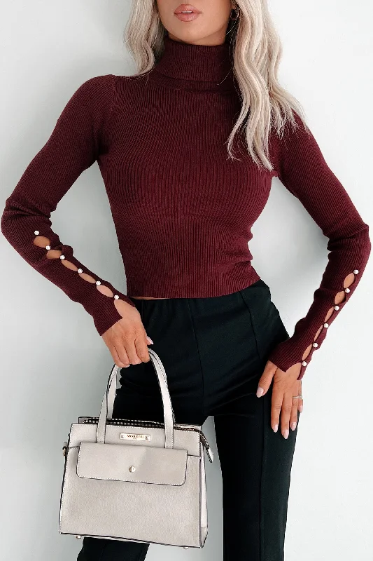 Don't Wait Delightfully Determined Cut-Out Pearl Sleeve Top (Wine)
