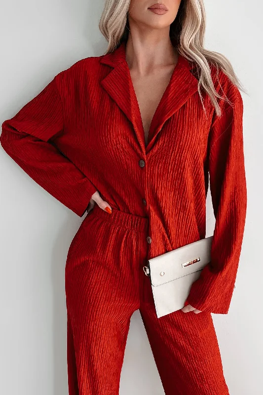 Special Promotion DOORBUSTER Demure Textured Button Up Top (Ruby)