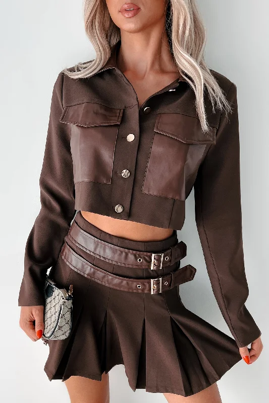 Exclusive Offers Different Type Of Girl Crop Jacket & Skirt Set (Chocolate)