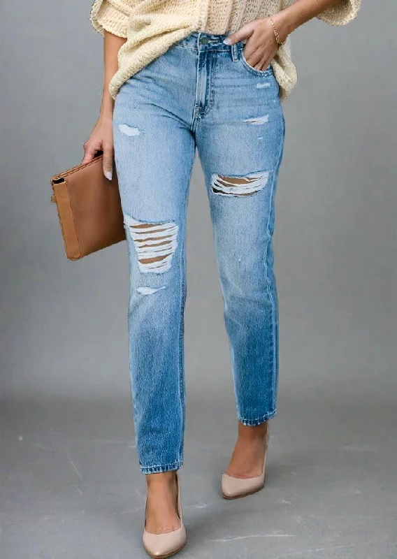 Distressed Buttoned Jeans with Pockets