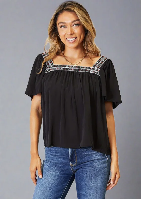 Savings Alert Double Take Contrast Square Neck Puff Sleeve Blouse