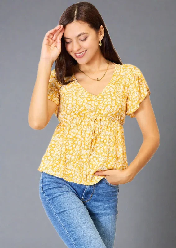 Discount Deals Double Take Floral Petal Sleeve Babydoll Top