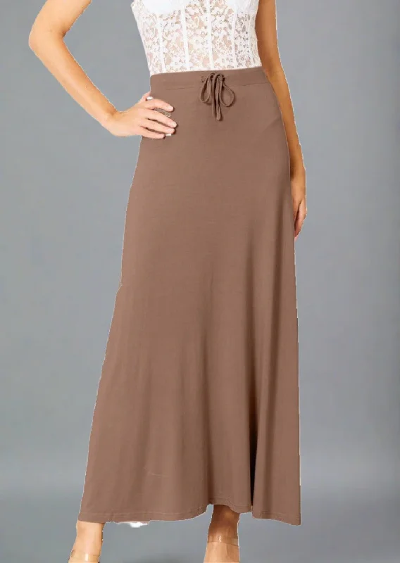 Final Clearance Rayon Drawstring Waist Maxi Skirt Rayon