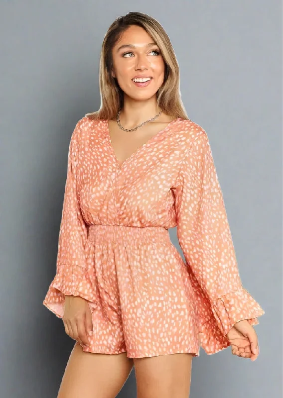 Price Blitz Double Take Printed Flare Sleeve Surplice Romper