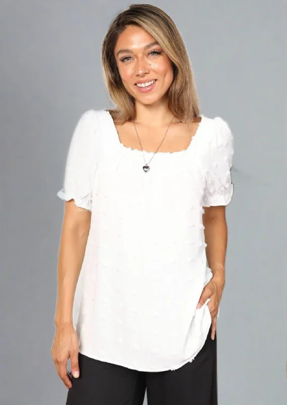 Price Buster Double Take Swiss Dot Puff Sleeve Square Neck Blouse