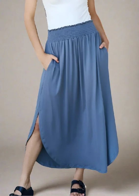 Bargain Blast Doublju Comfort Princess Full Size High Waist Scoop Hem Maxi Skirt in Dusty Blue