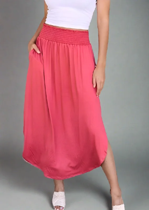 Mega Deal Doublju Comfort Princess Full Size High Waist Scoop Hem Maxi Skirt in Hot Pink