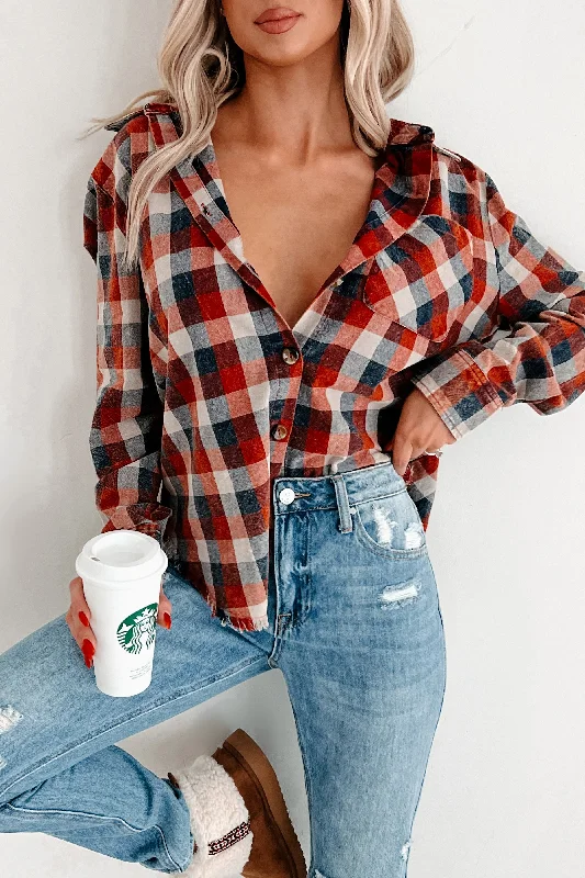 Deal Alert Earning My Keep Plaid Button-Up Shirt (Red)
