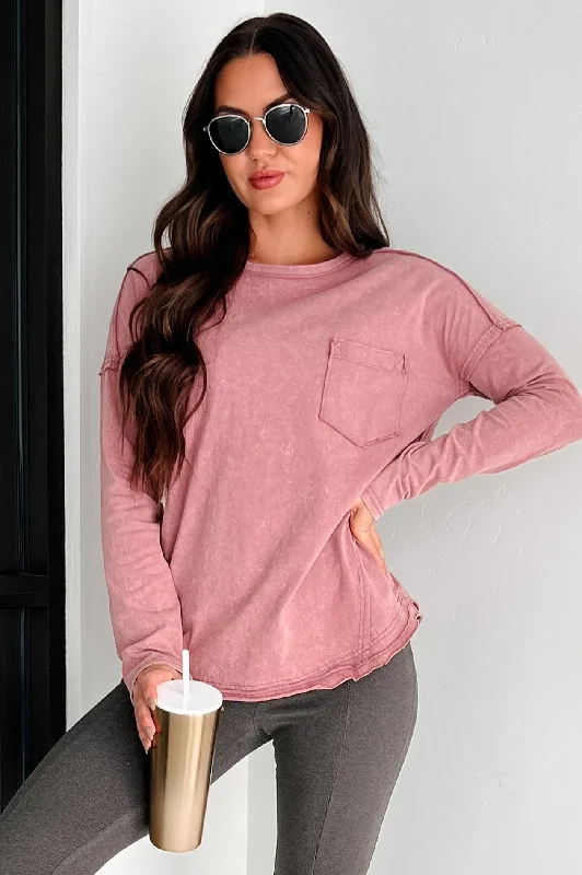 Stock Clearance Emmett Mineral Wash Long Sleeve Top (Mauve)