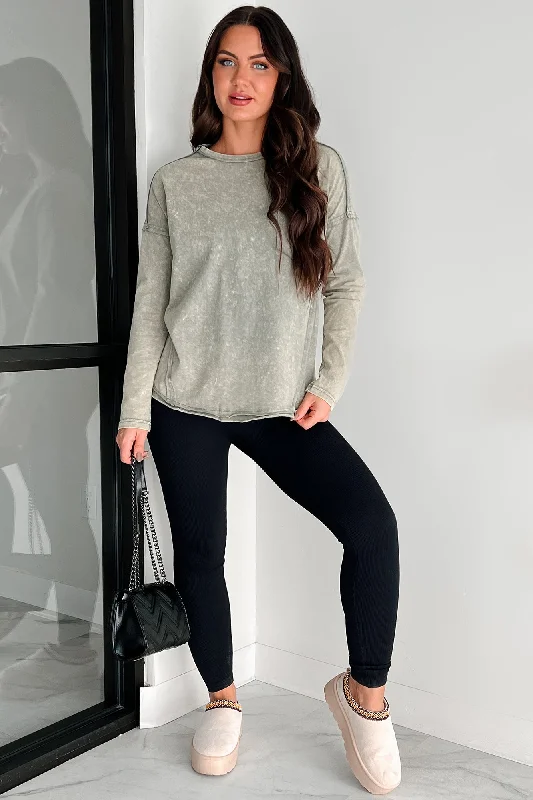 Take Advantage Emmett Mineral Wash Long Sleeve Top (Sage)