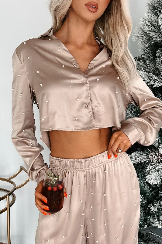 Customer Appreciation Sale Empowered Soul Pearl Satin Shirt (Taupe)