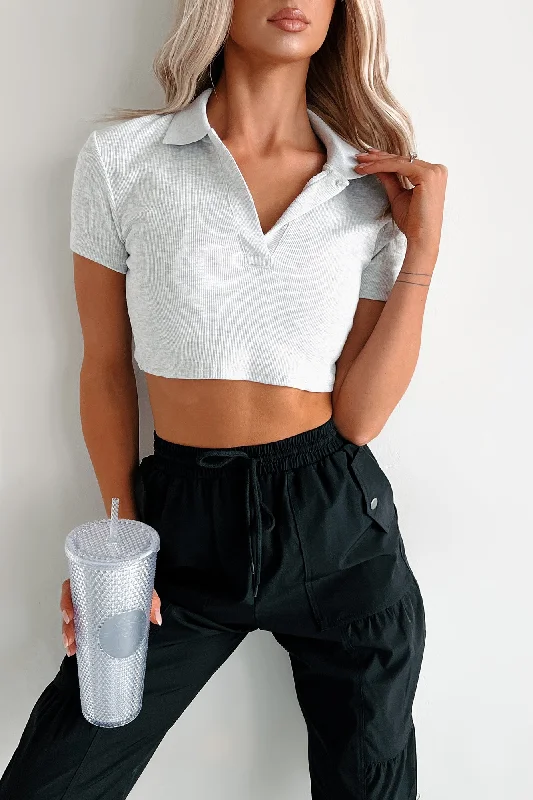 Bonus Savings Epitome Of Easy Polo Crop Top (Light Grey)