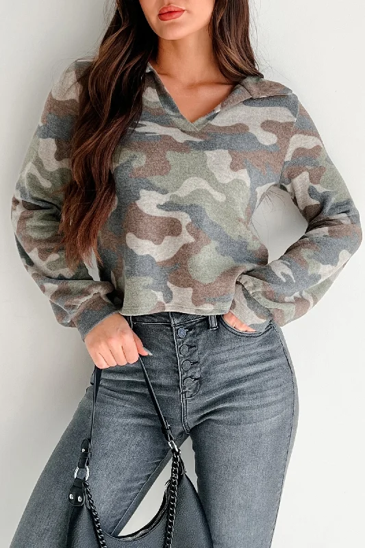 Huge Discounts Fashion Protocol Fleece Camo Print Top (Camouflage)