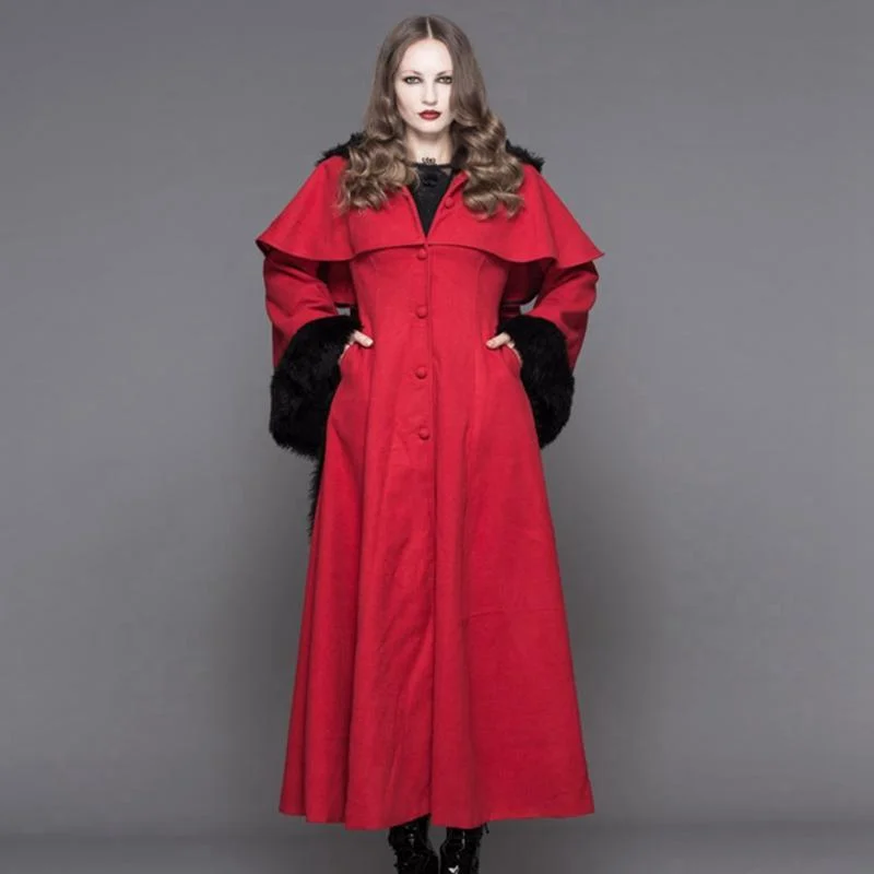 Special Promotion Women's Fur Trimmed Hooded Goth Topcoat